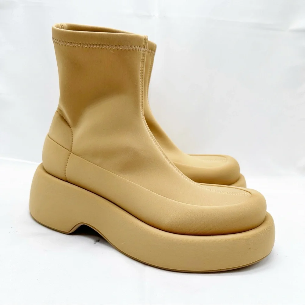 Free People Paloma Barcelo Anything Goes Stretch Boots Tan Beige Platform 39
